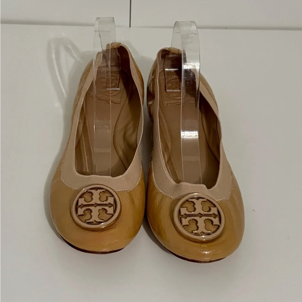 Tory Burch Caroline Ballerina Nude Beige Patent Leather Flats Size 10M